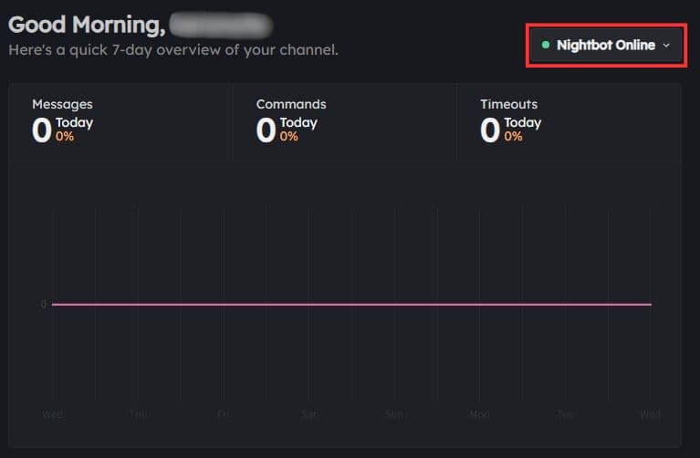 Nightbot Onlineと表示されることを確認